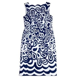 Elizabeth McKay Blue & White Abstract Sleeveless Sheath Dress Size 0